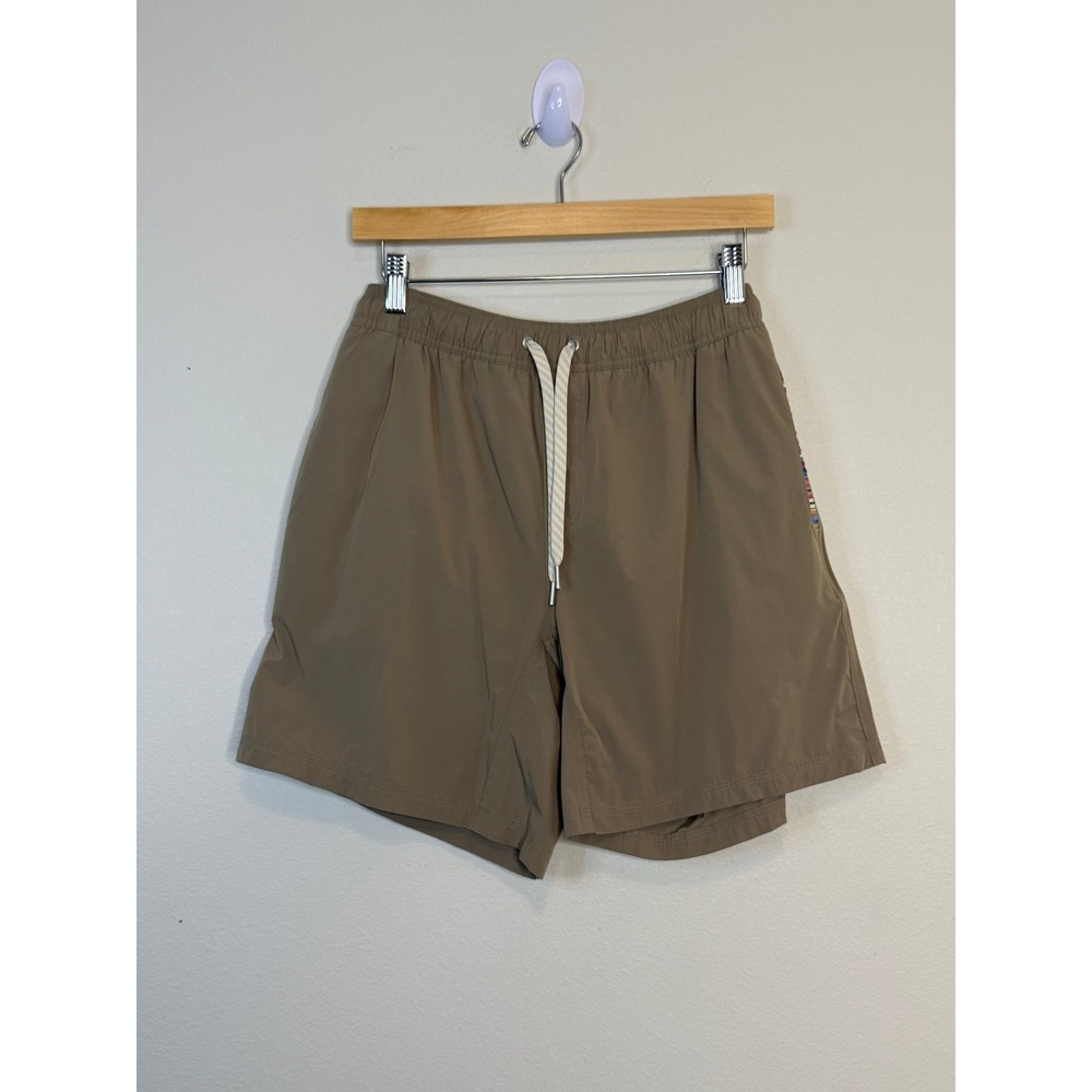 Wowie Men's Khaki Elastic Waist Shorts Boho Pattern Trim Pocket Size Large